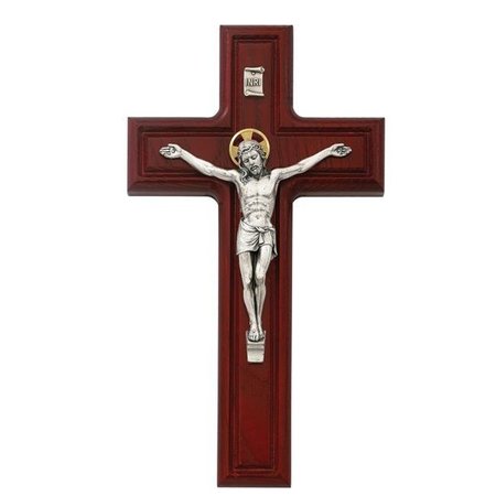 MCVAN McVan 80-36 10 in. Cherry Stained & Silver Crucifix Two Tone Corpus 80-36